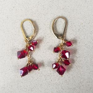 Swarovski Leverback Earrings 14K Yellow Gold -RED